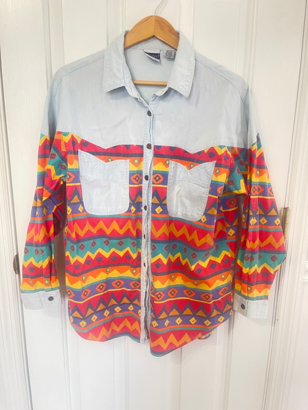 Vintage Western Shirt Western Aztec Southwest Long Sleeve Large